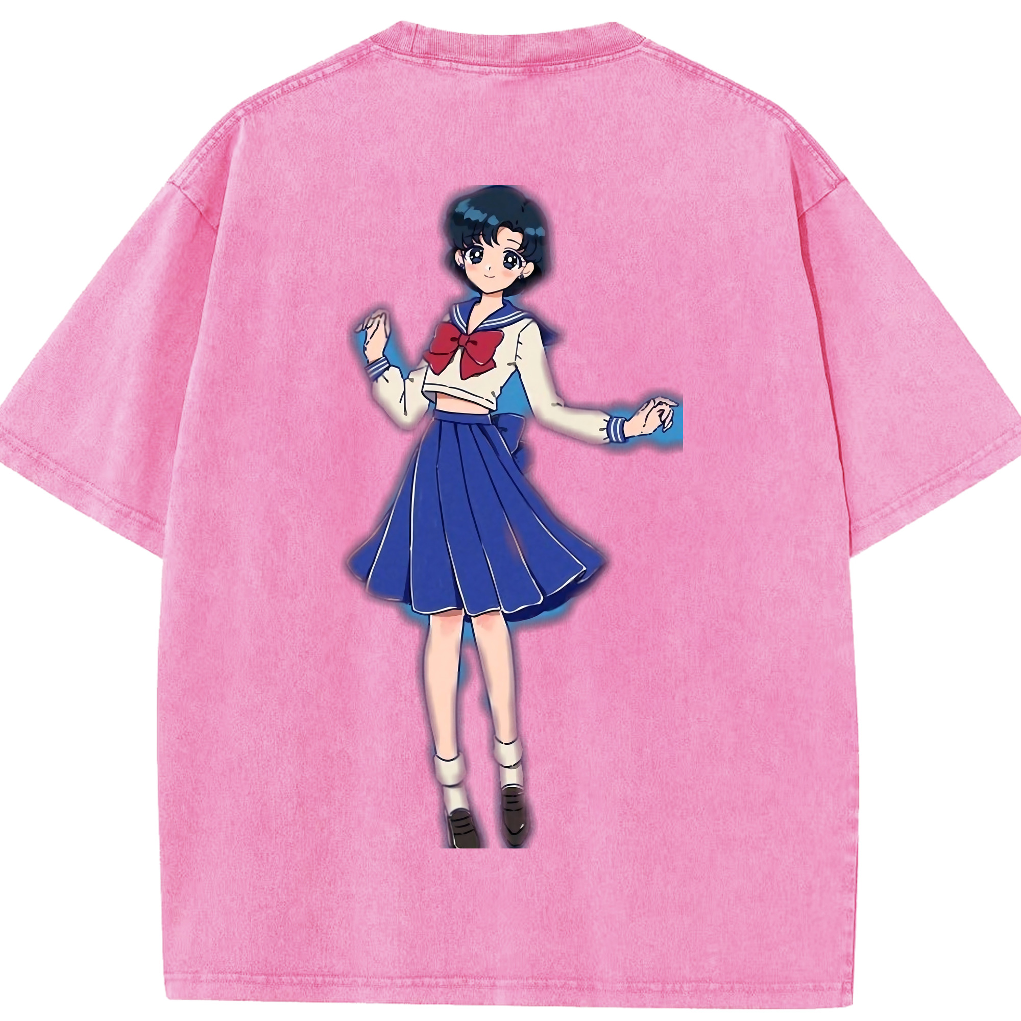 （画像用） 美少女戦士セーラームーン 水野 亜美 みずの あみ Sailor Moon Mizuno Ami 綿100% ヴィンテージ風 半袖Tシャツ（背面プリント）